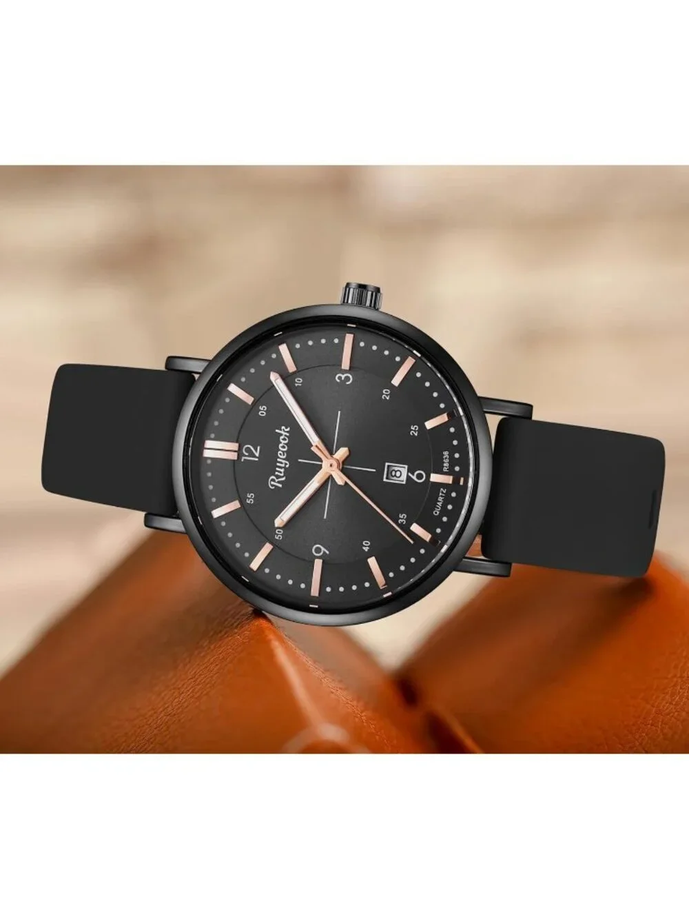 Women's Black Analog Quartz Silicone Band Calendar Date Display Wrist Watch